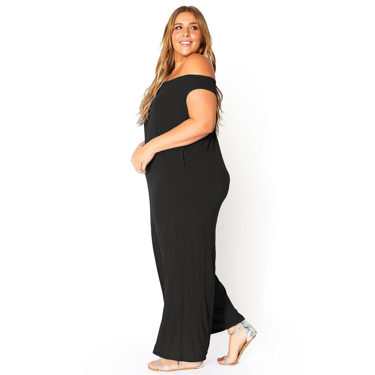 Plus Size Off-Shoulder Wide Leg Jumpsuit - Bellatrix